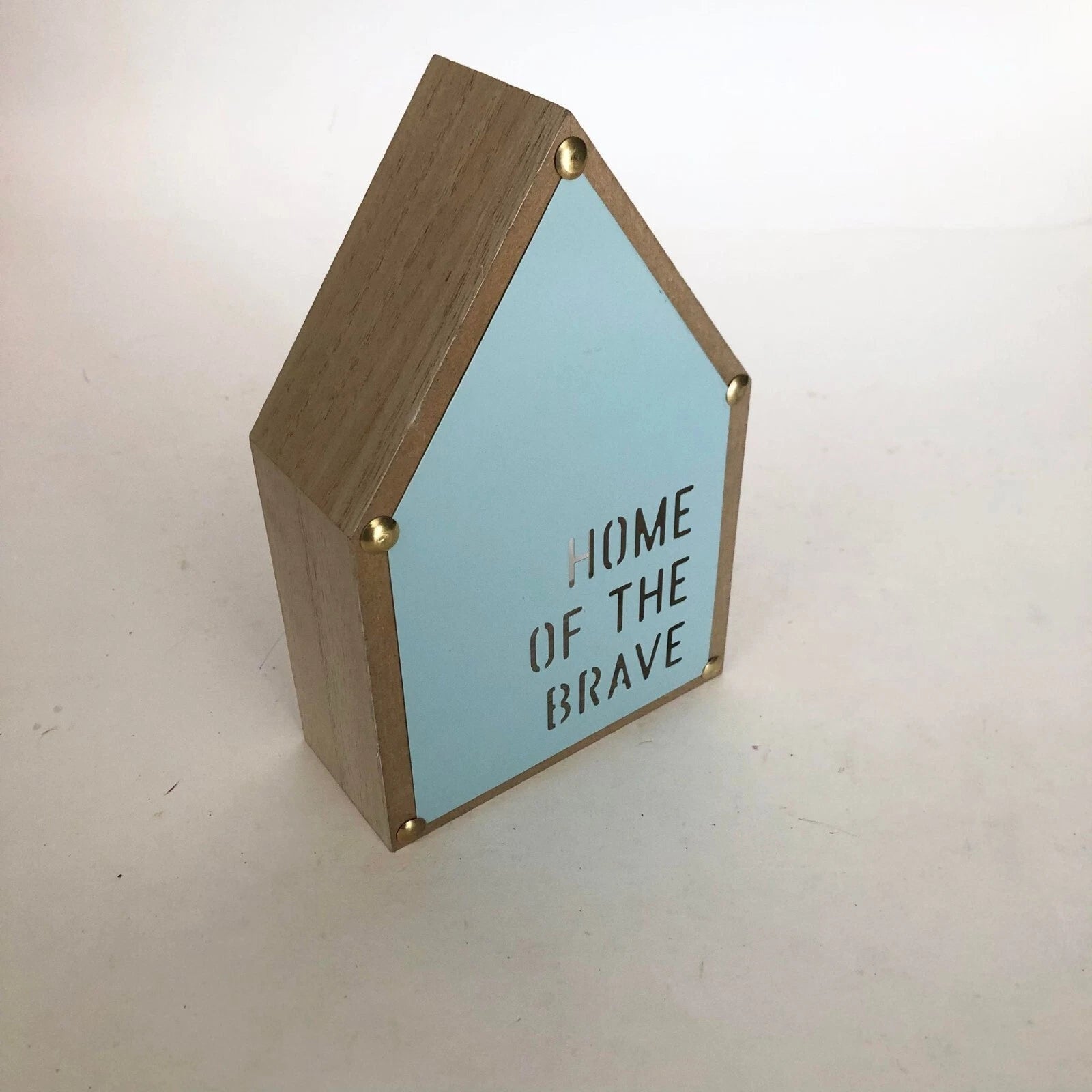 Wooden House Shaped Table Display — Blue Home of the Brave