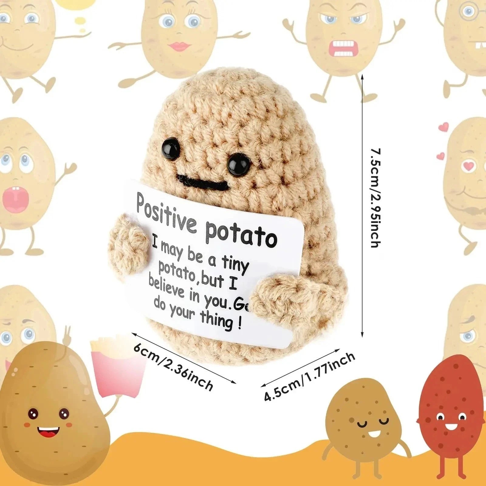Positive Potato with Positive Card — Wool Knitted Potato Doll Home Decorations