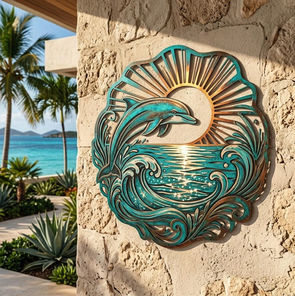 Dolphin Metal Wall Art — Coastal Beach House Decor