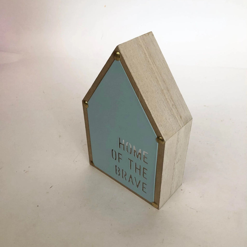 Wooden House Shaped Table Display — Blue Home of the Brave