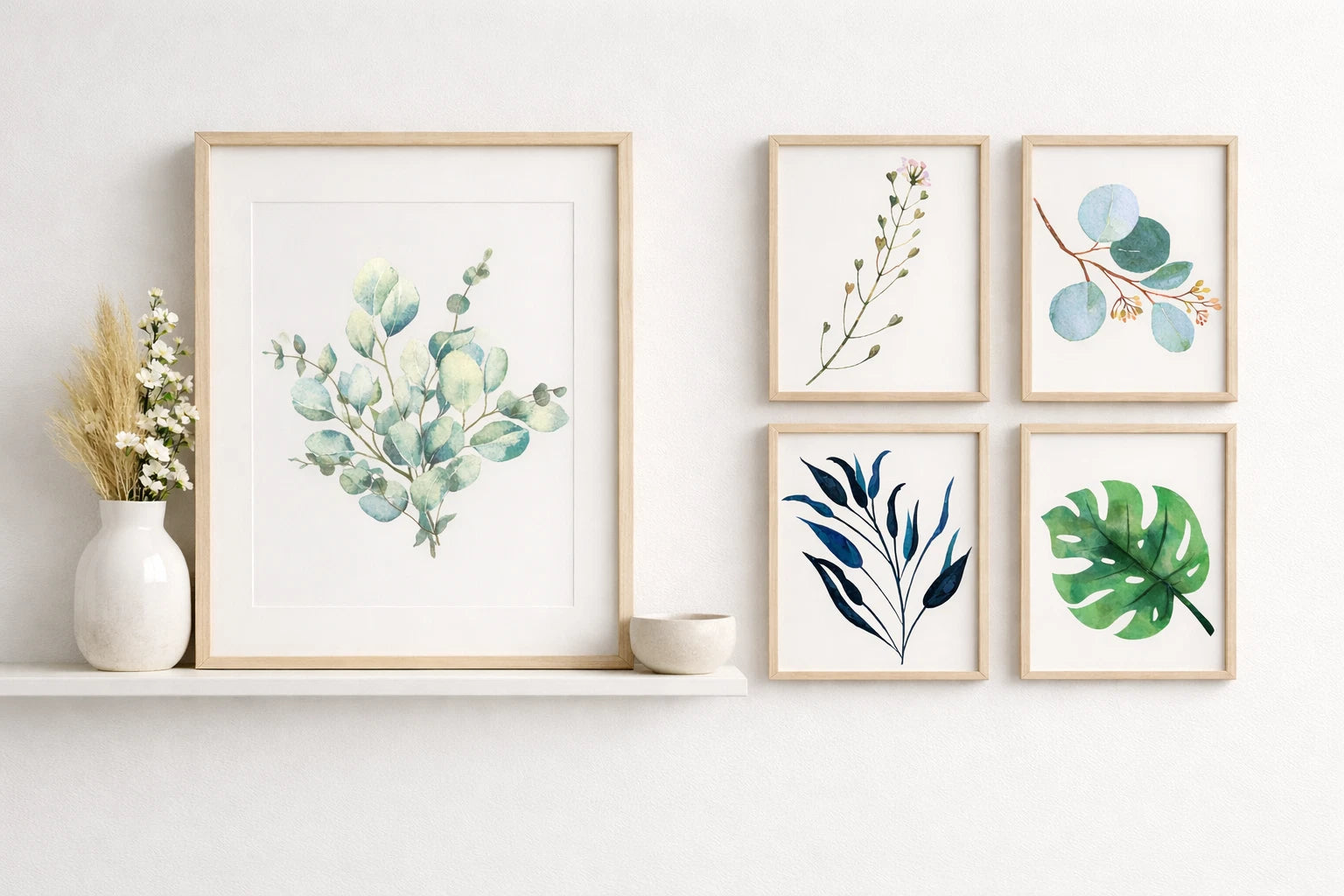 Botanical Wall Art Prints Set — Green Leaf Minimalist Neutral Home Decor