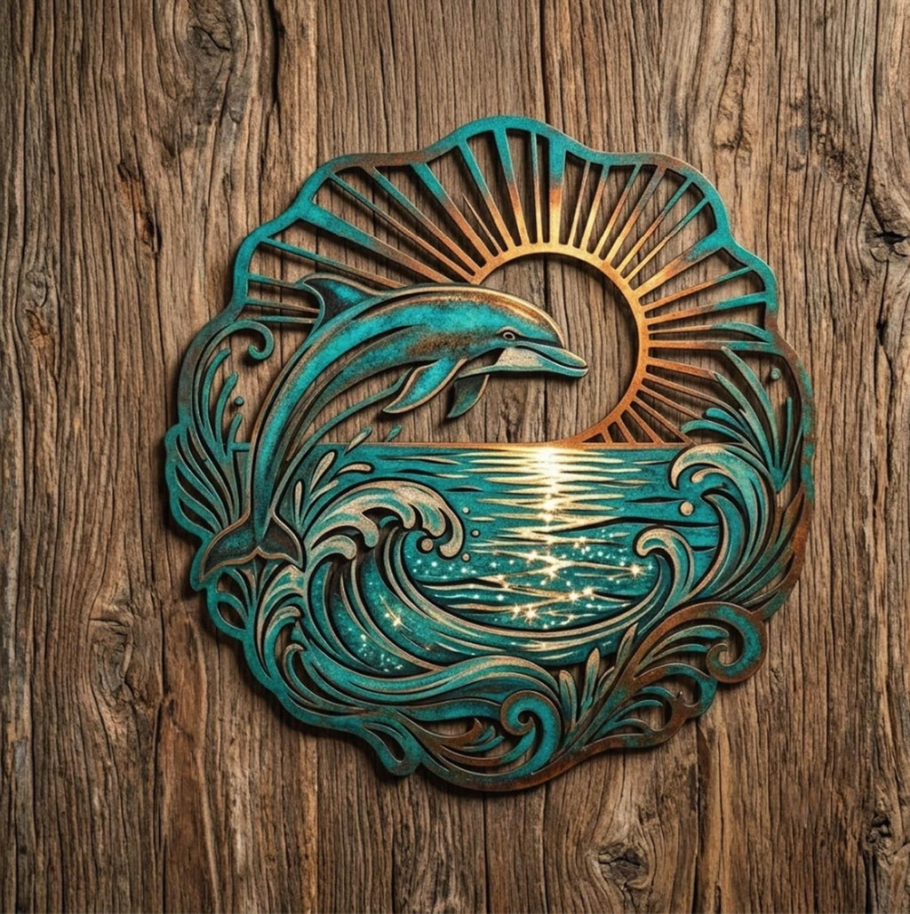 Dolphin Metal Wall Art — Coastal Beach House Decor