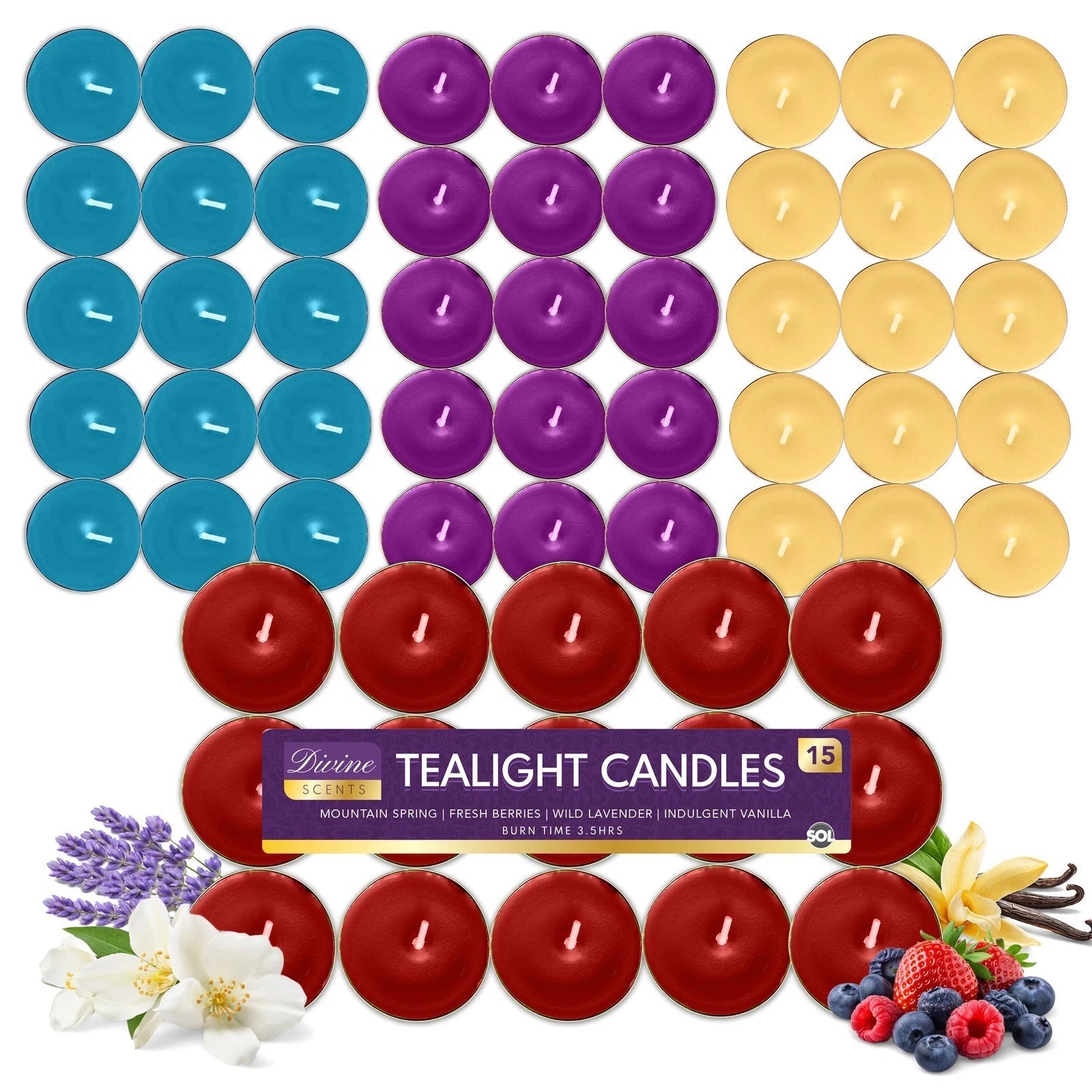 15-60 Scented Tea Lights Candles — Various Perfumes, 4 Hour Burn