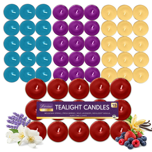 15-60 Scented Tea Lights Candles — Various Perfumes, 4 Hour Burn