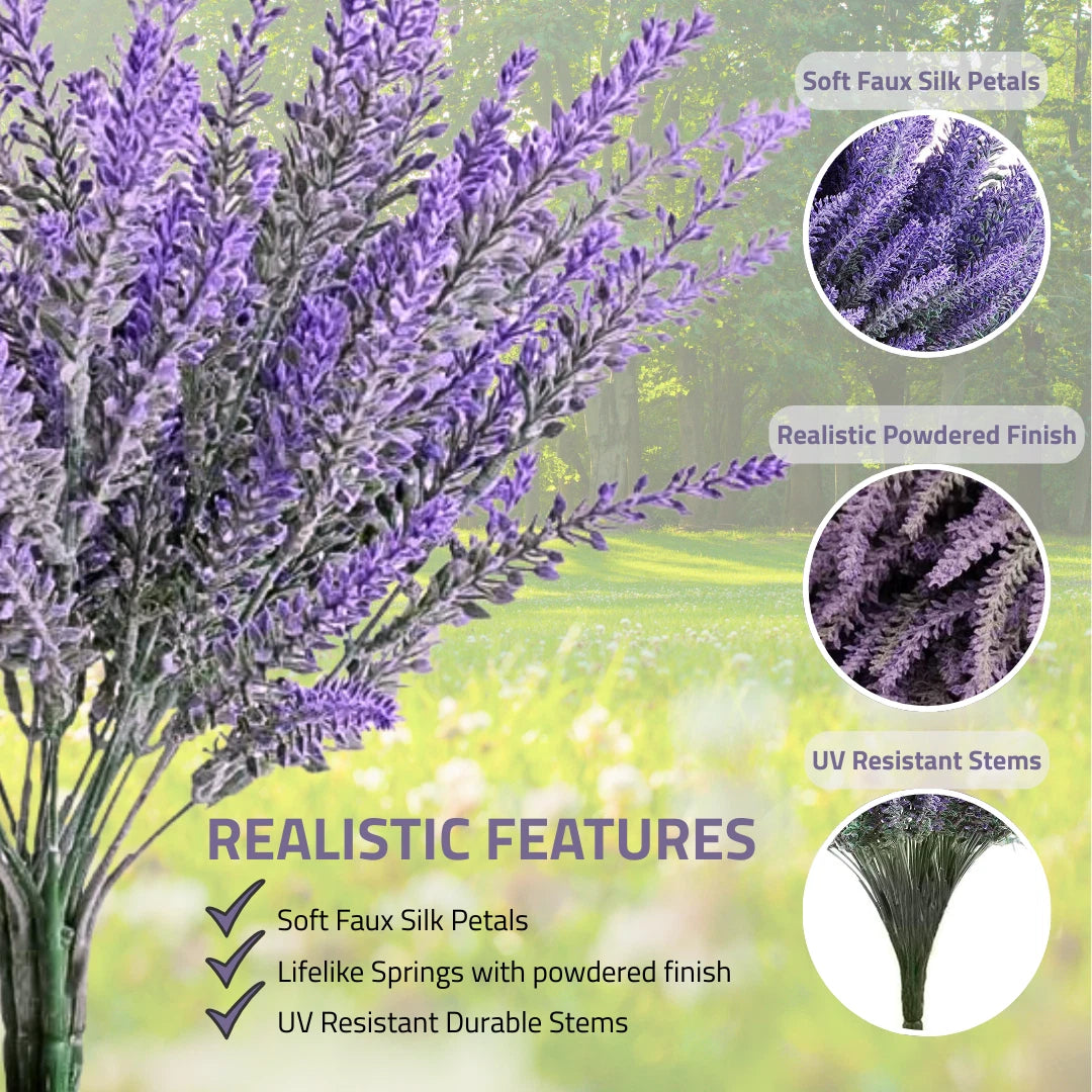 Artificial Silk Lavender Flower 144 Head Bouquet — UV Resistant Fake Plant