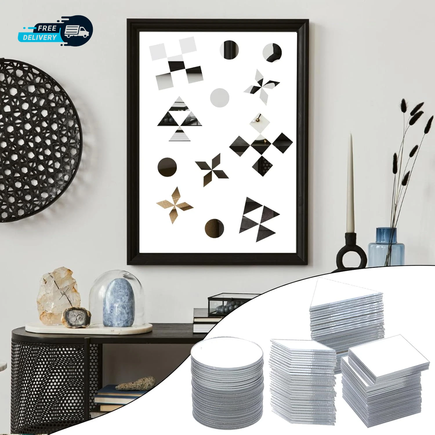 Small Mirrors for Crafts 120pcs — 4 Shapes Mini Mirror Pieces