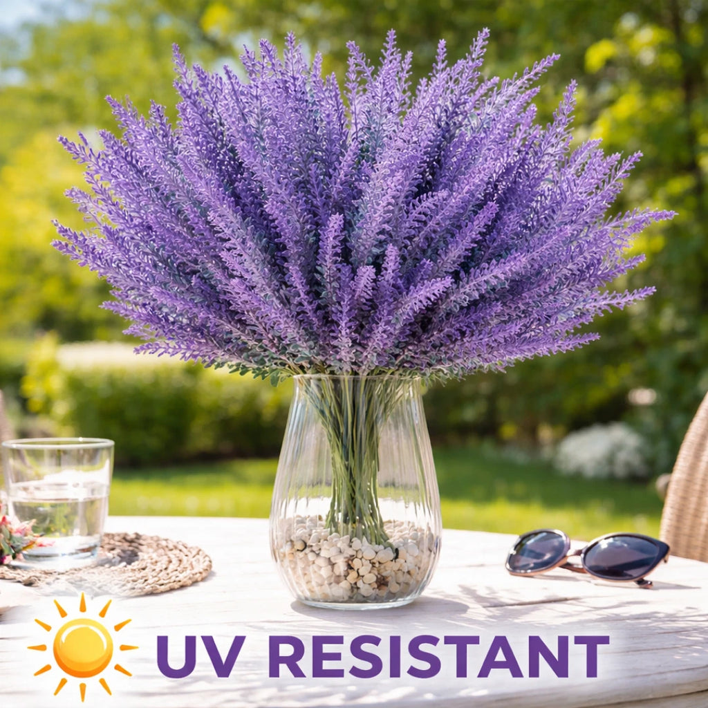 Artificial Silk Lavender Flower 144 Head Bouquet — UV Resistant Fake Plant