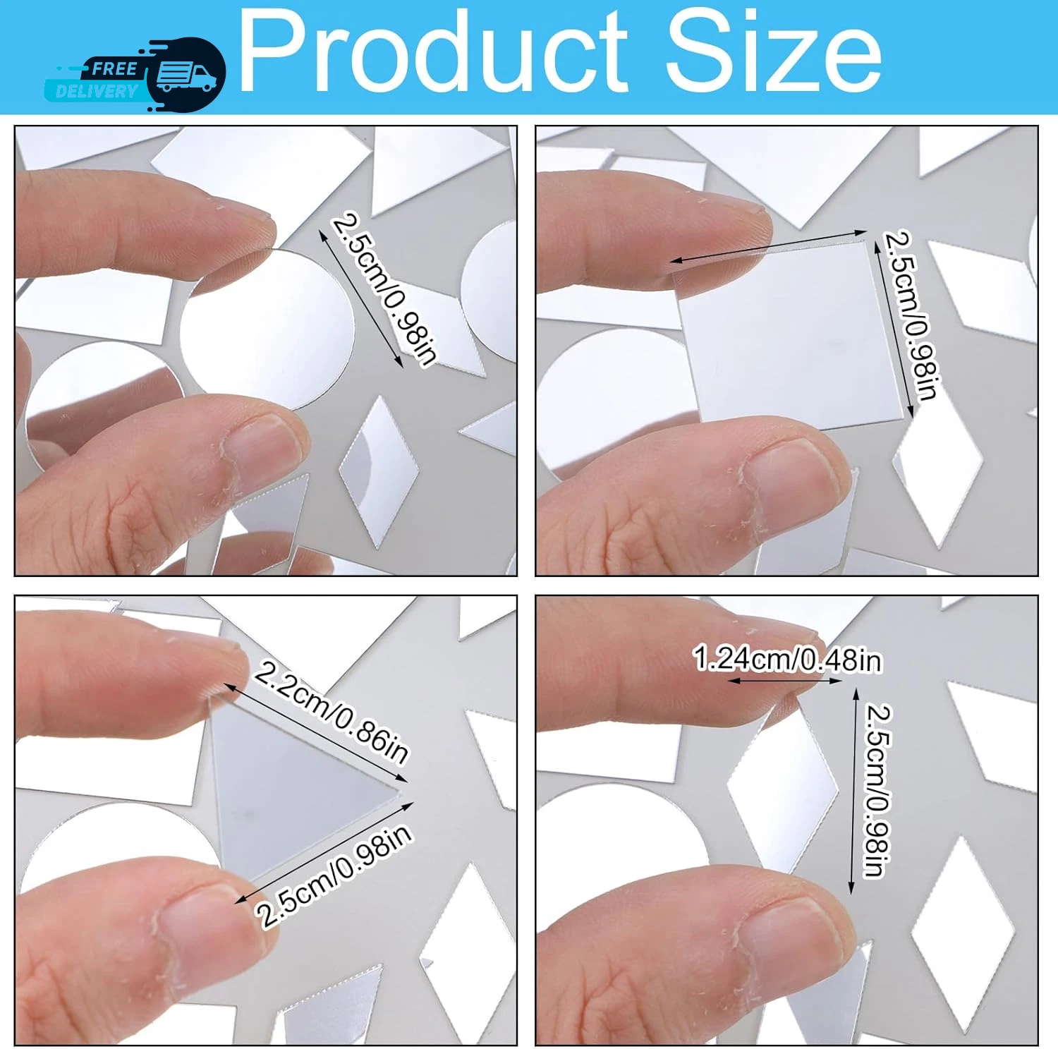 Small Mirrors for Crafts 120pcs — 4 Shapes Mini Mirror Pieces