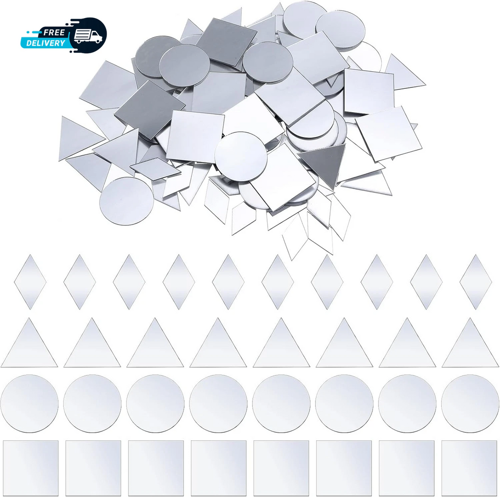 Small Mirrors for Crafts 120pcs — 4 Shapes Mini Mirror Pieces