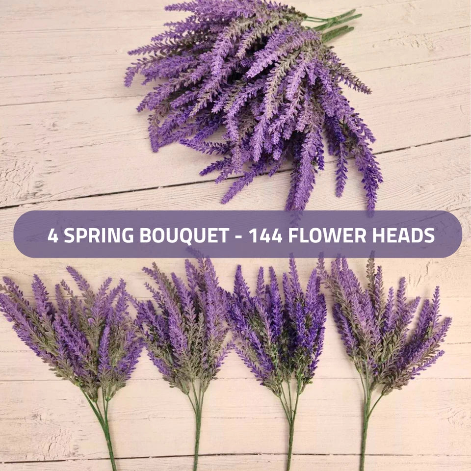Artificial Silk Lavender Flower 144 Head Bouquet — UV Resistant Fake Plant
