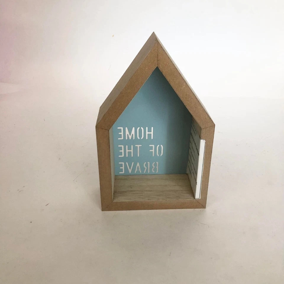 Wooden House Shaped Table Display — Blue Home of the Brave