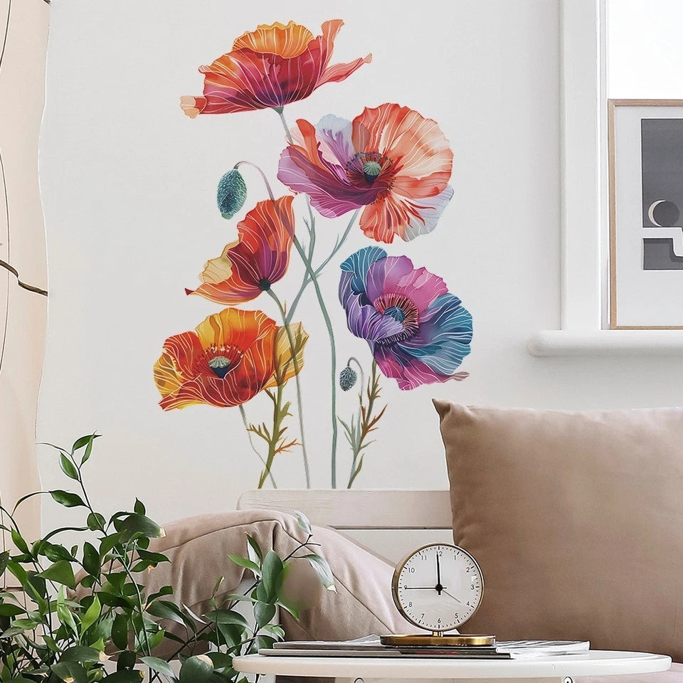 Painted Flower Wall Stickers Butterfly Wall Decals — Home Decor Wall Art Sticker