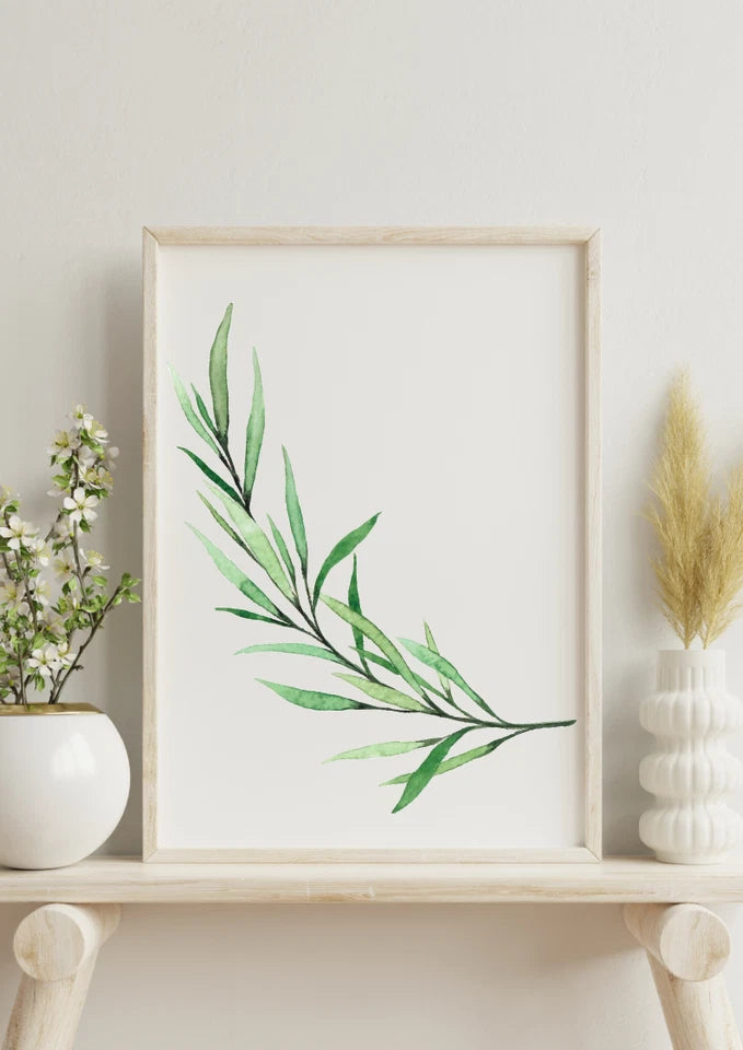 Botanical Wall Art Prints Set — Green Leaf Minimalist Neutral Home Decor