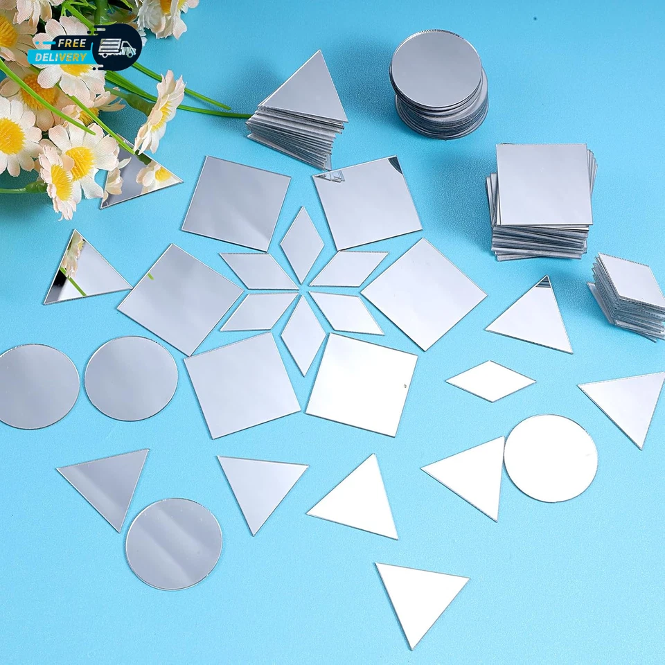 Small Mirrors for Crafts 120pcs — 4 Shapes Mini Mirror Pieces