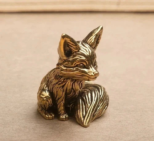 1PCS Brass Fox Animal Statue — Small Sculpture Tabletop Figurine