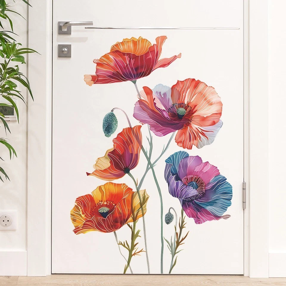 Painted Flower Wall Stickers Butterfly Wall Decals — Home Decor Wall Art Sticker