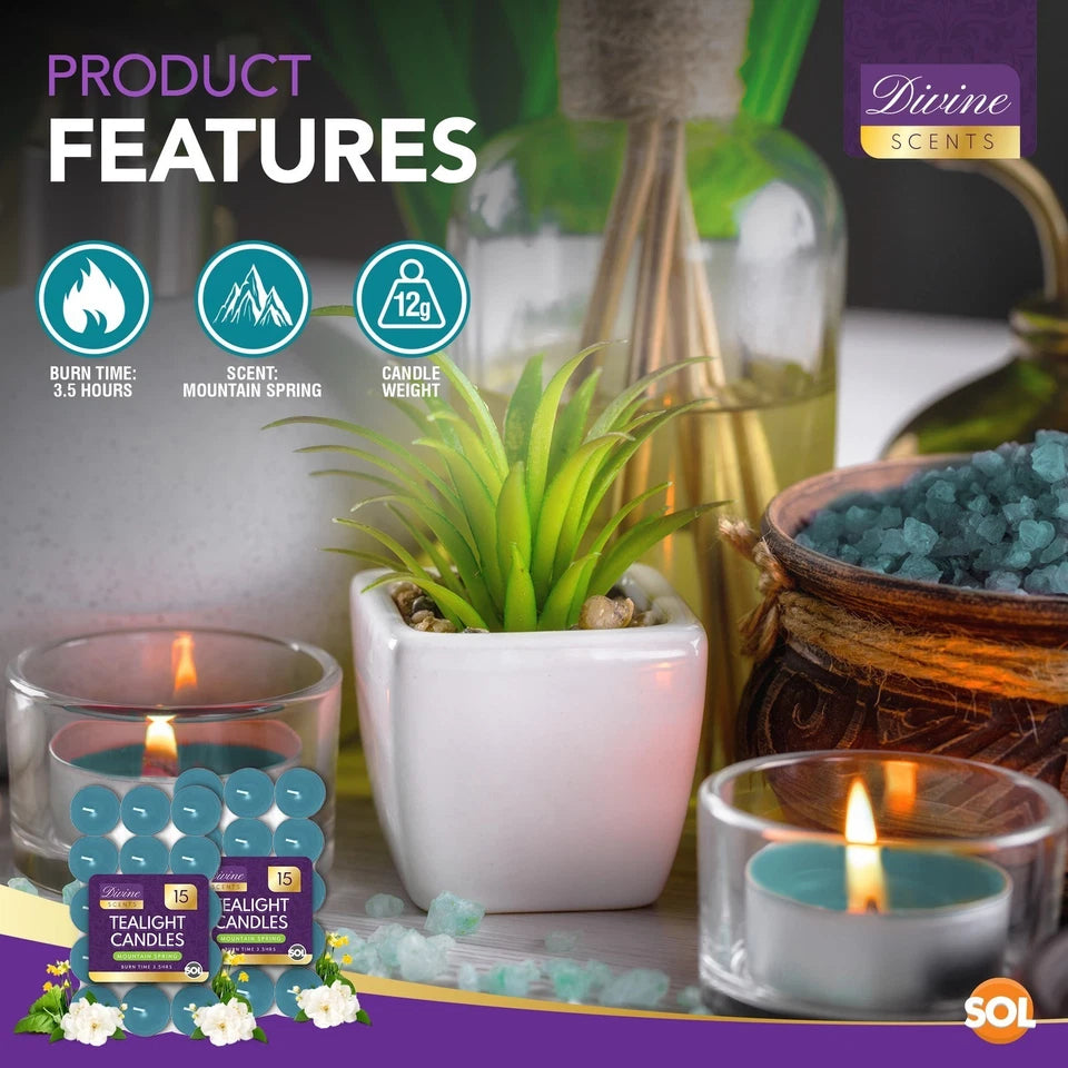 15-60 Scented Tea Lights Candles — Various Perfumes, 4 Hour Burn