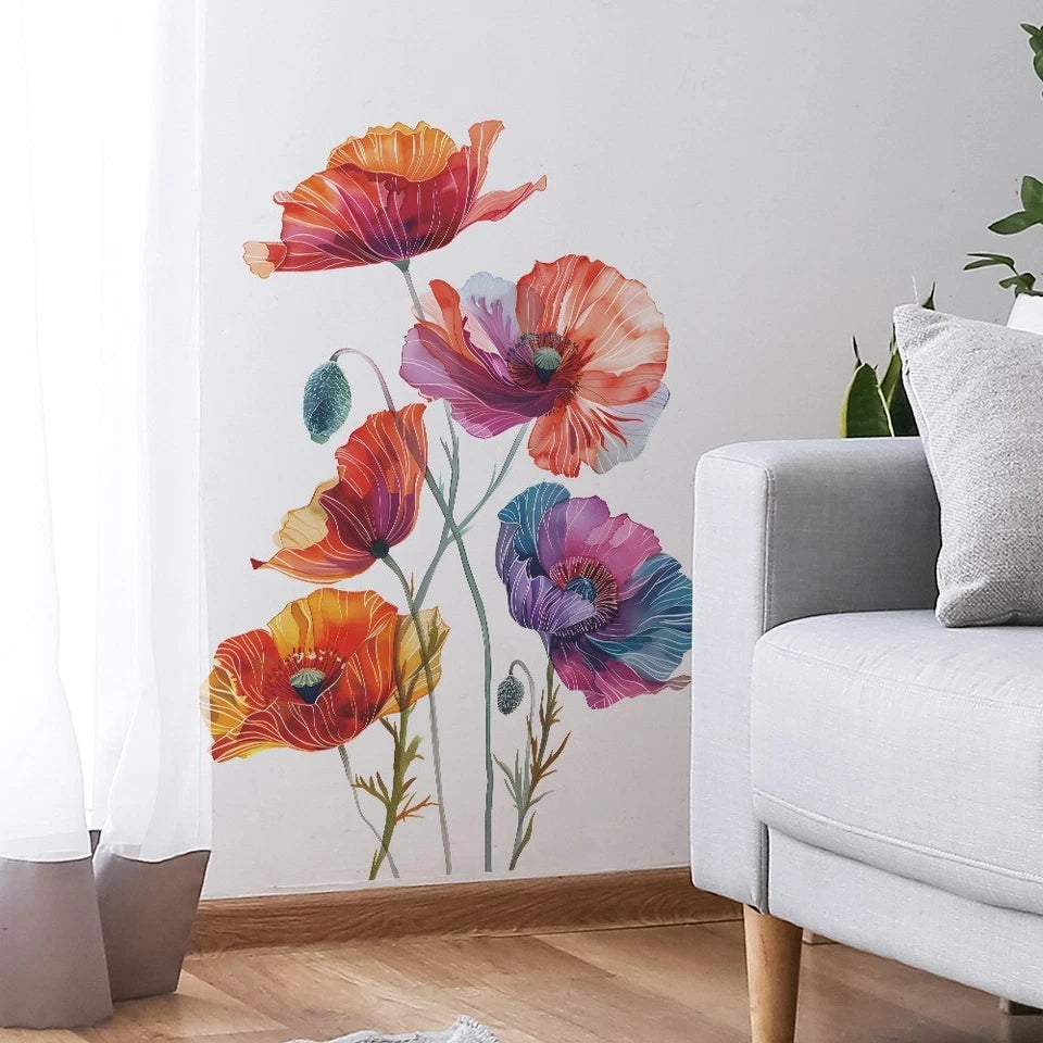 Painted Flower Wall Stickers Butterfly Wall Decals — Home Decor Wall Art Sticker