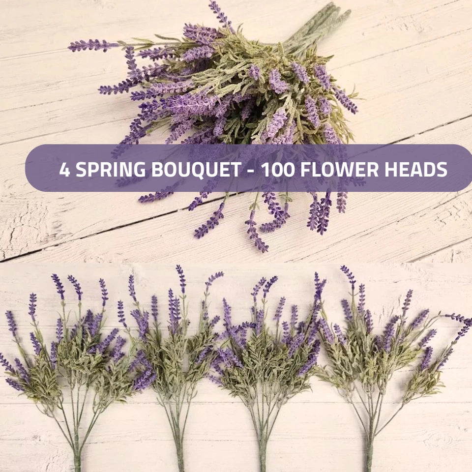 Artificial Silk Lavender Flower 144 Head Bouquet — UV Resistant Fake Plant