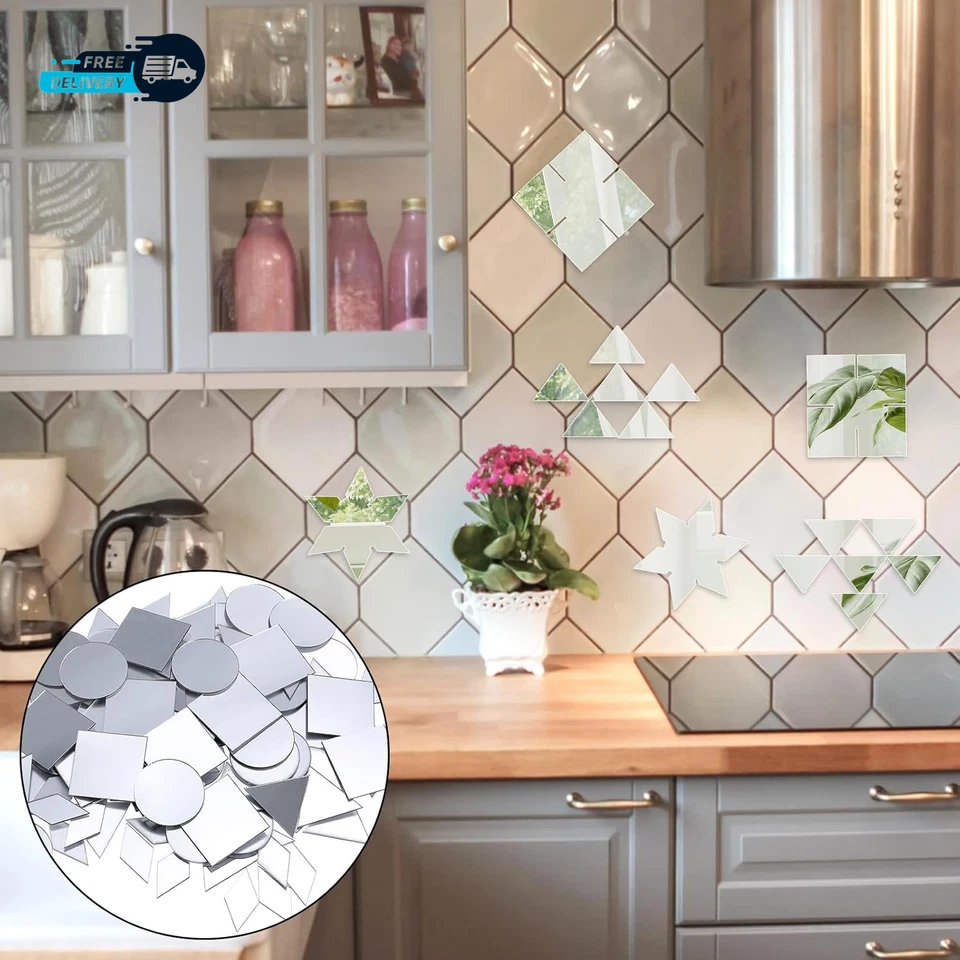 Small Mirrors for Crafts 120pcs — 4 Shapes Mini Mirror Pieces