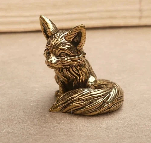 1PCS Brass Fox Animal Statue — Small Sculpture Tabletop Figurine