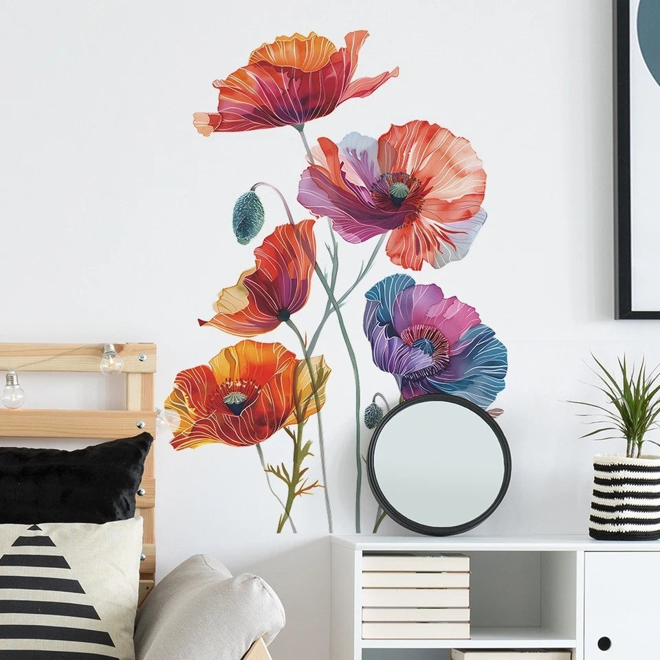 Painted Flower Wall Stickers Butterfly Wall Decals — Home Decor Wall Art Sticker