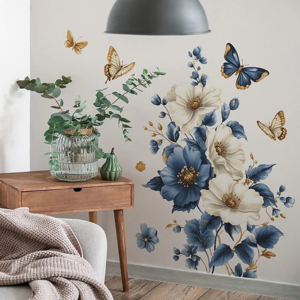 Painted Flower Wall Stickers Butterfly Wall Decals — Home Decor Wall Art Sticker